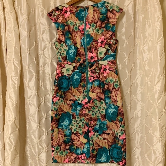 Darling Brand Floral Print Retro Sheath Dress Mid Centrury Modern 60s - Picture 4 of 12